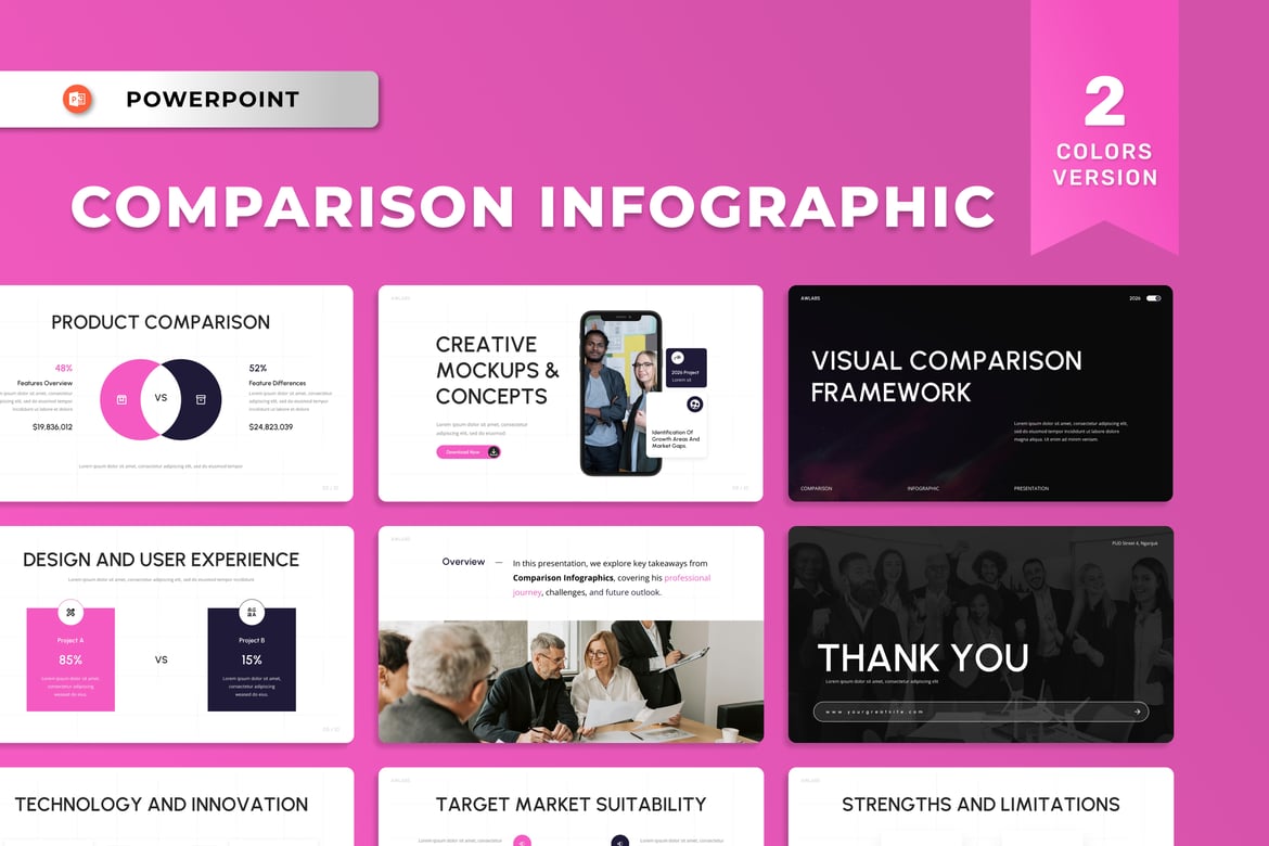 Template Presentasi PowerPoint Infografis Perbandingan yang Menarik
