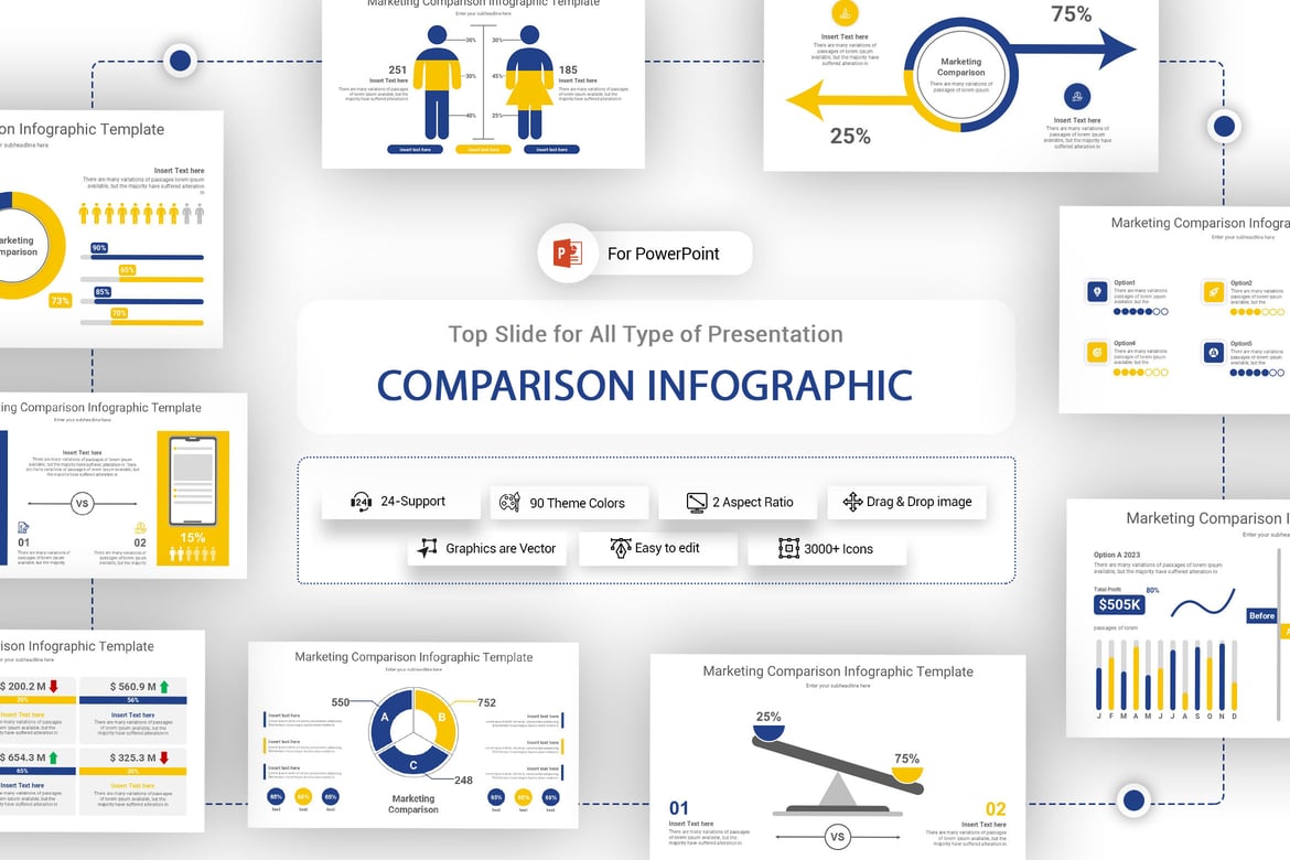 Template Presentasi PowerPoint Infografis Perbandingan yang Menarik