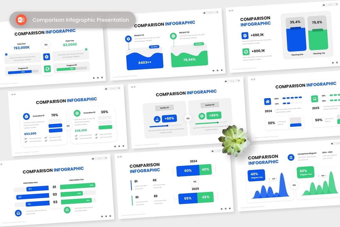 Template PowerPoint Infografis Perbandingan yang Menarik