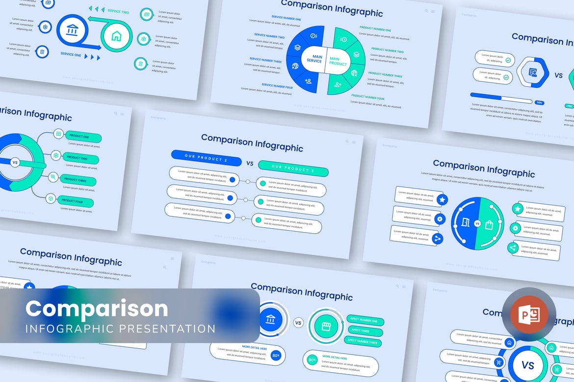 Template Presentasi PowerPoint Infografis Perbandingan yang Menarik