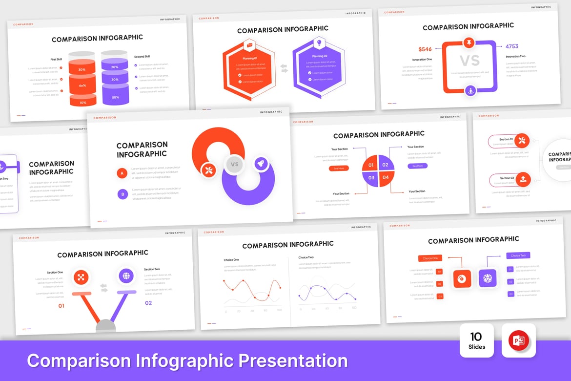 Template Presentasi PowerPoint Infografis Perbandingan yang Menarik