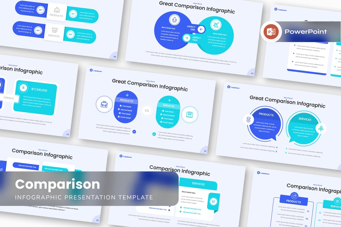 Template Presentasi PowerPoint Infografis Perbandingan yang Menarik