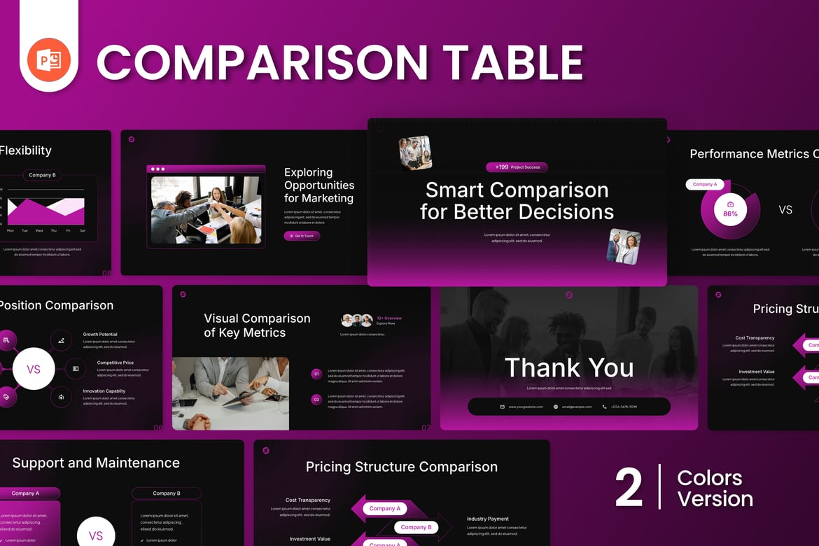 Template Presentasi PowerPoint Tabel Perbandingan yang Menarik