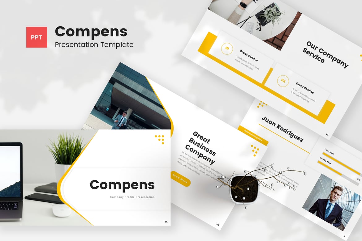 Template PowerPoint Profil Perusahaan Compens yang Menarik dan Profesional