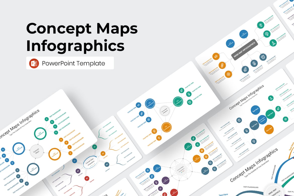 Template PowerPoint Infografis Peta Konsep yang Menarik