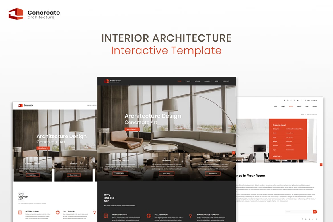 Template Website Arsitektur Interior Concreate yang Interaktif