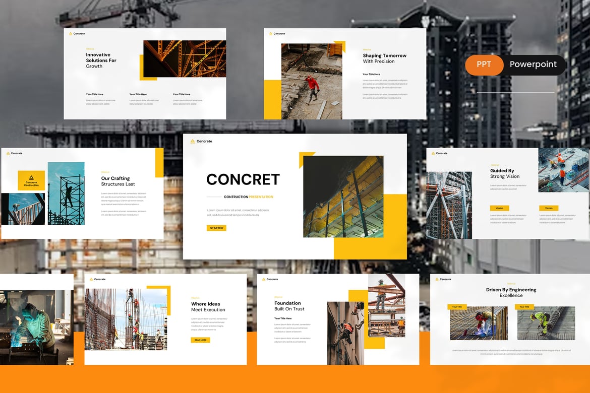 Template Presentasi PowerPoint Kontruksi yang Menarik