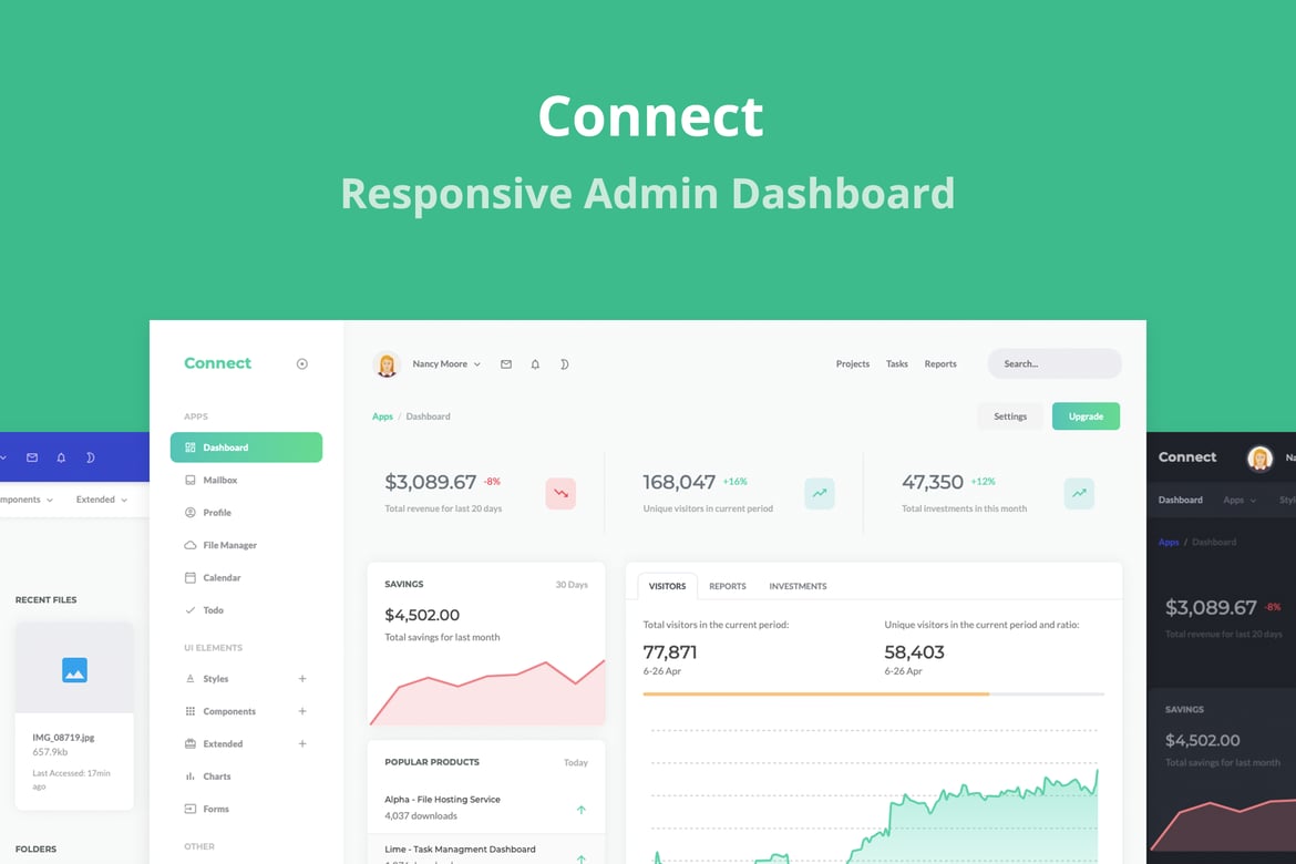 Template Dashboard Admin Responsif Connect yang Profesional dan Modern