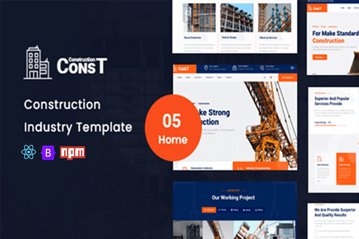 Template Website React untuk Konstruksi yang Modern dan Responsif