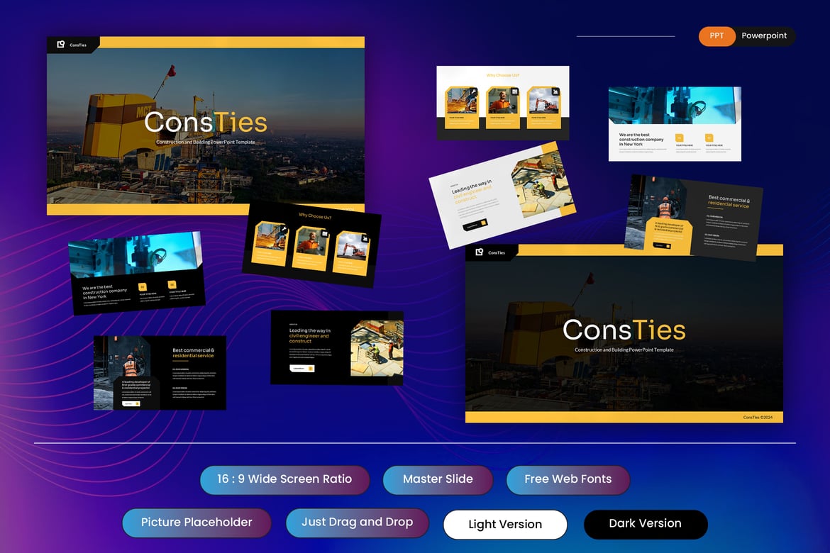 Template PowerPoint ConsTies - Solusi Presentasi untuk Proyek Konstruksi dan Bangunan