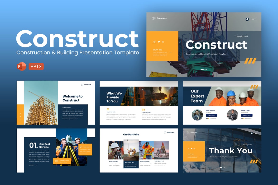 Template Presentasi PowerPoint Konstruksi yang Modern dan Elegan