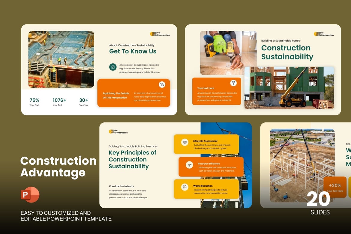 Template Presentasi Powerpoint Konstruksi yang Modern dan Profesional