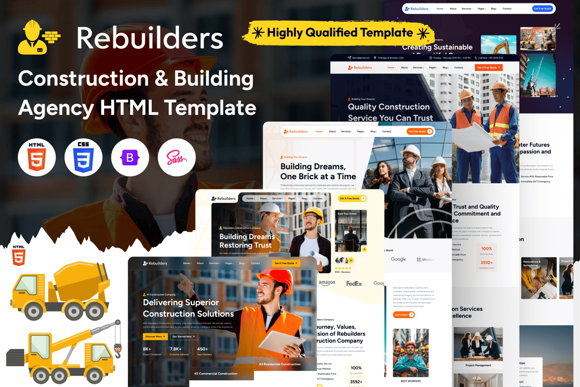 Template Website HTML untuk Agensi Konstruksi dan Bangunan yang Modern
