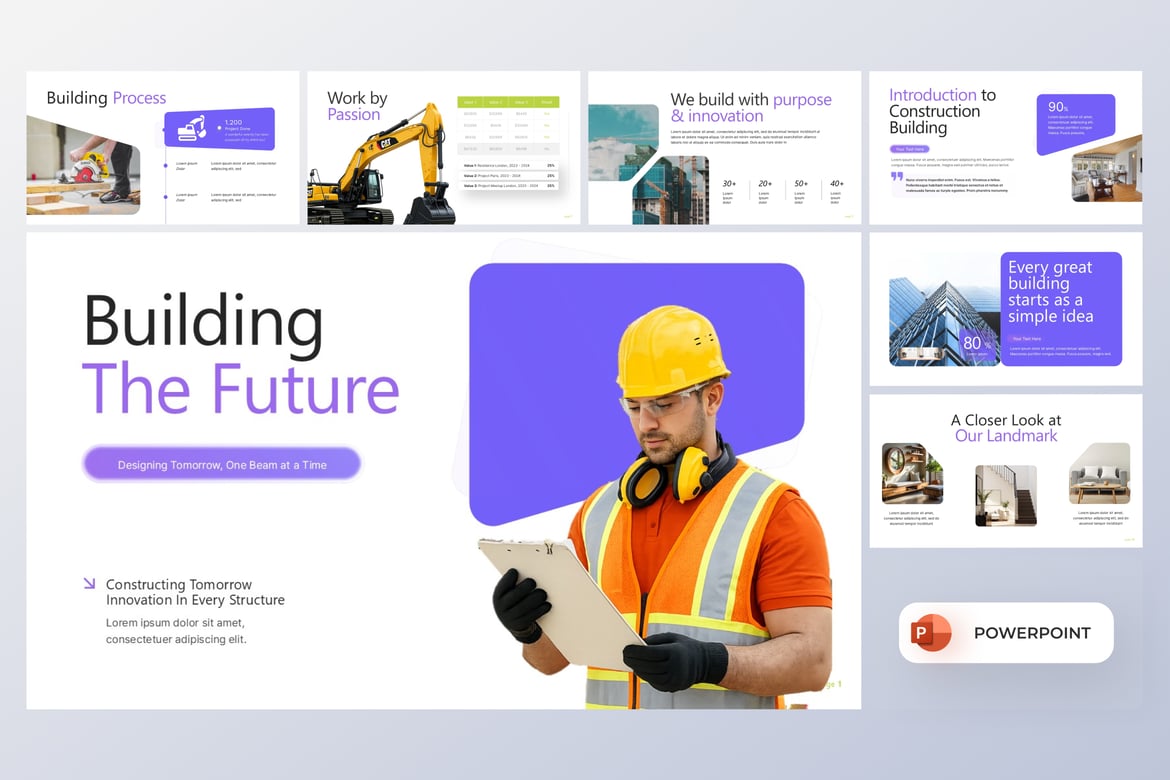 Template PowerPoint Konstruksi untuk Membangun Masa Depan