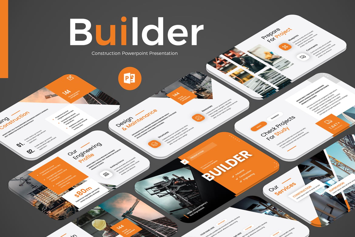Template Powerpoint Presentasi Bisnis Konstruksi yang Menarik