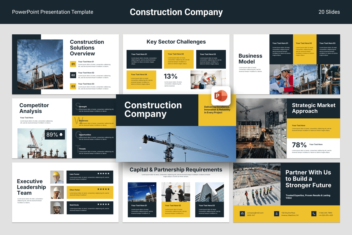 Template Presentasi PowerPoint untuk Perusahaan Konstruksi yang Profesional