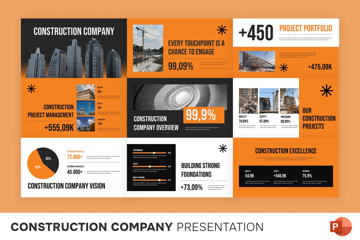 Template Presentasi PowerPoint Perusahaan Konstruksi yang Profesional