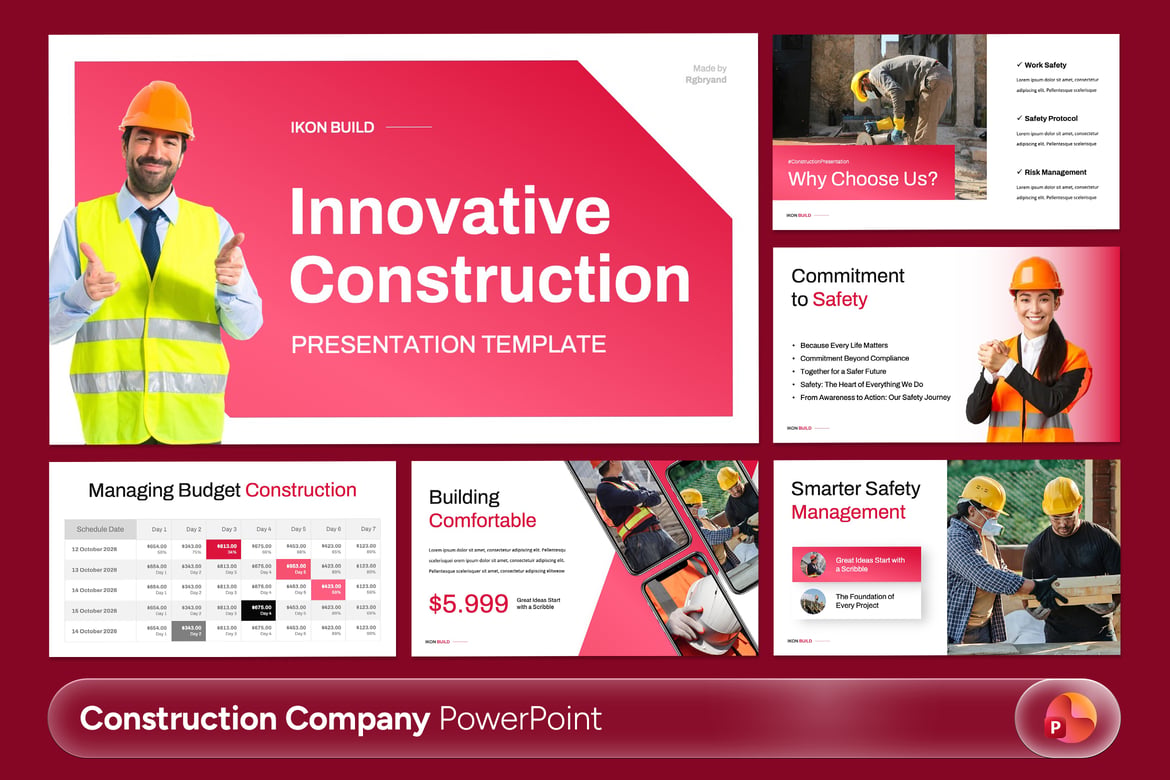 Template PowerPoint Perusahaan Konstruksi yang Profesional