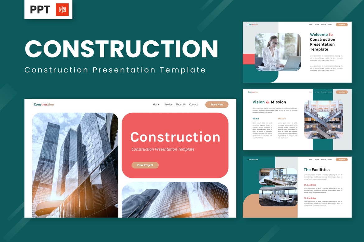Template Powerpoint Konstruksi Profesional untuk Presentasi Menarik