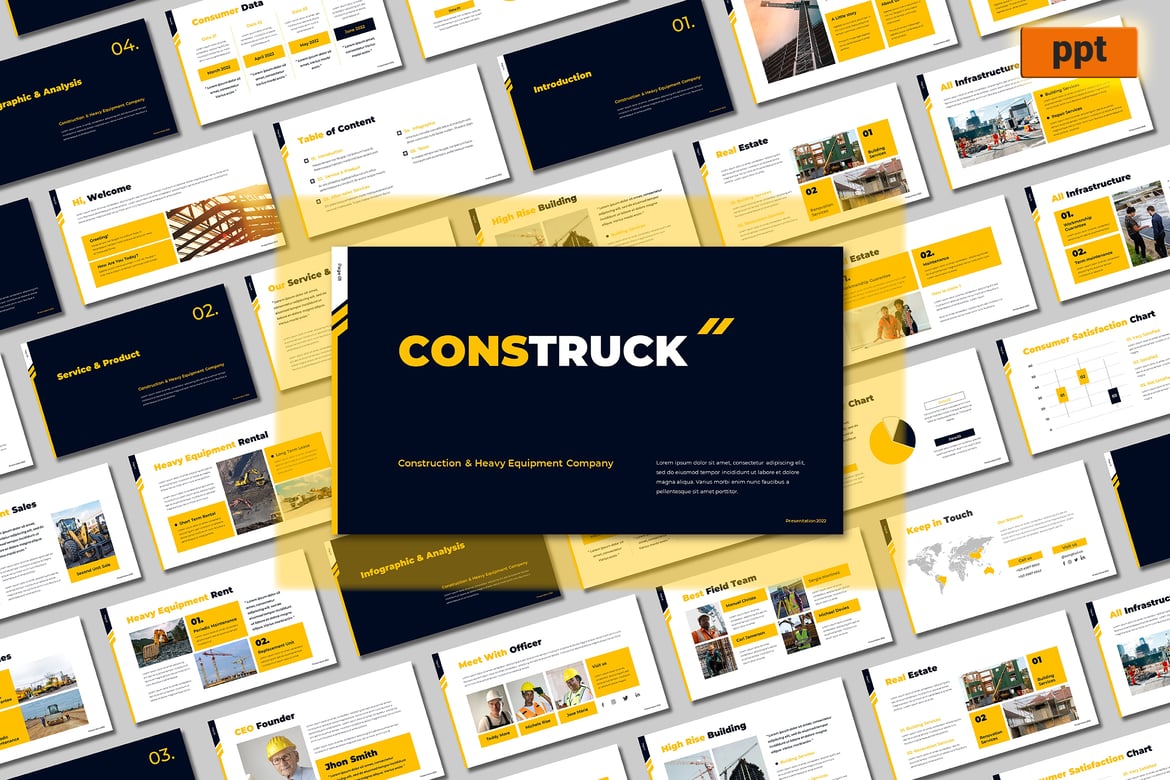 Template PowerPoint Peralatan Berat untuk Konstruksi