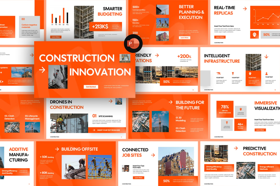 Template PowerPoint Inovasi Konstruksi yang Menarik