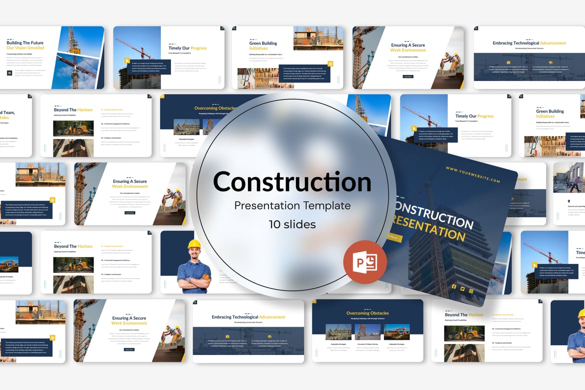 Template Presentasi PowerPoint Konstruksi yang Menarik