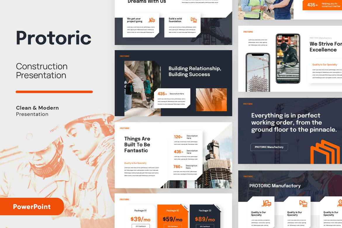 Template PowerPoint Presentasi Konstruksi yang Profesional dan Modern