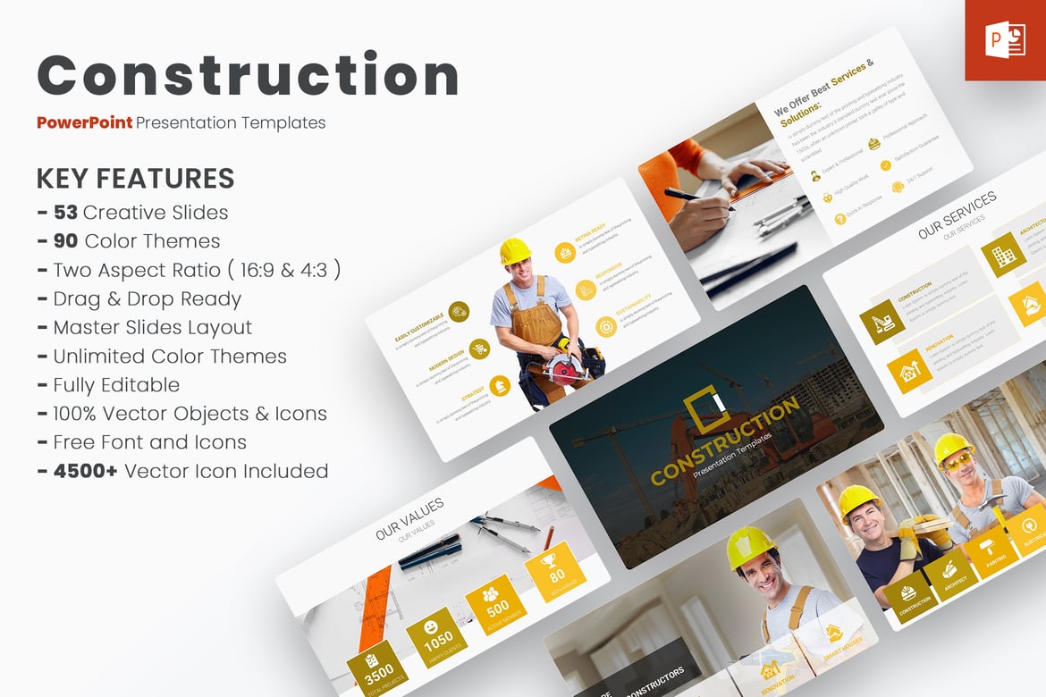 Template PowerPoint Presentasi Konstruksi Modern dan Menarik