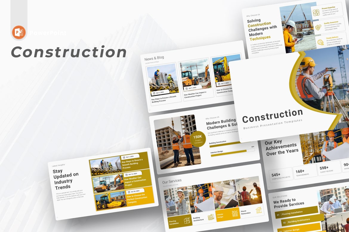 Template PowerPoint Presentasi Konstruksi yang Menarik dan Profesional