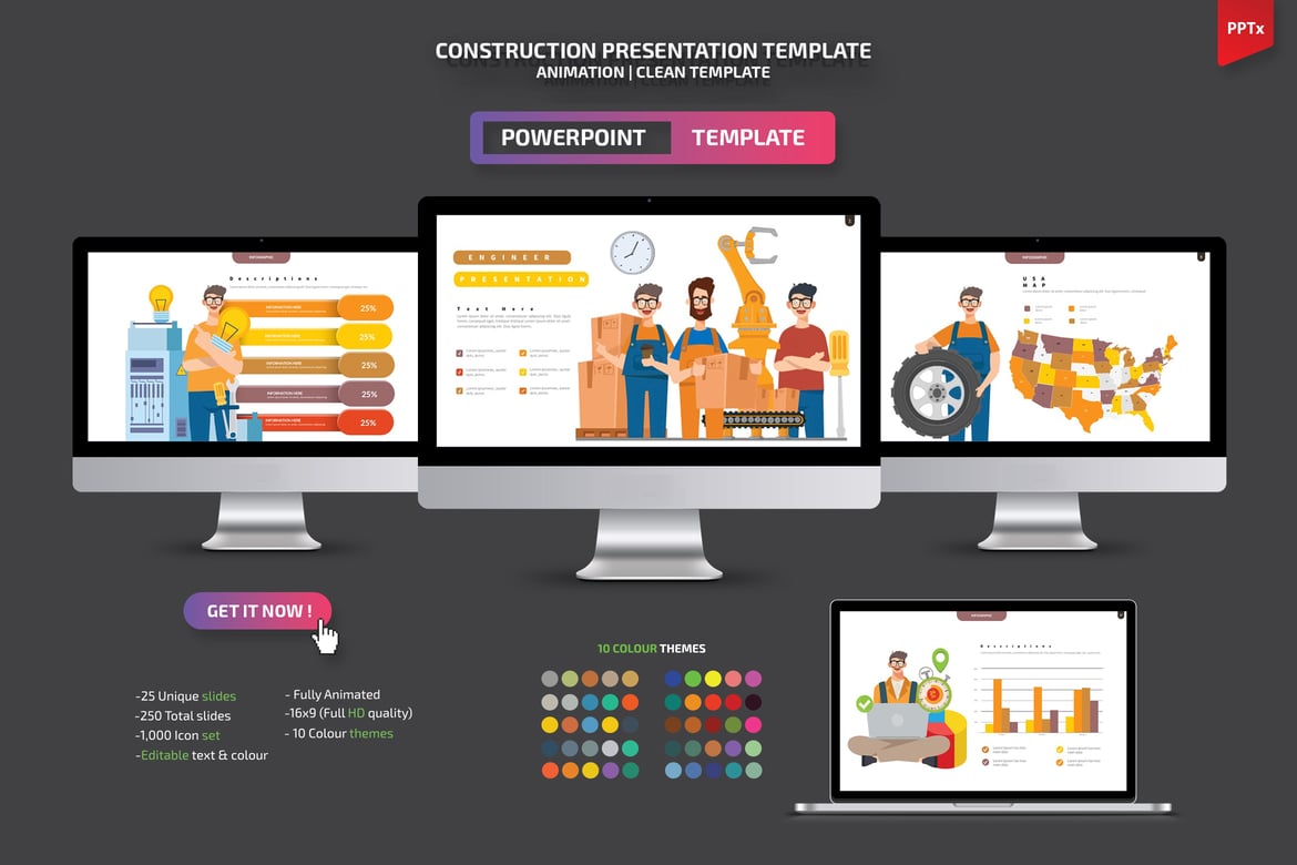 Template Powerpoint Presentasi Konstruksi yang Menarik dan Profesional