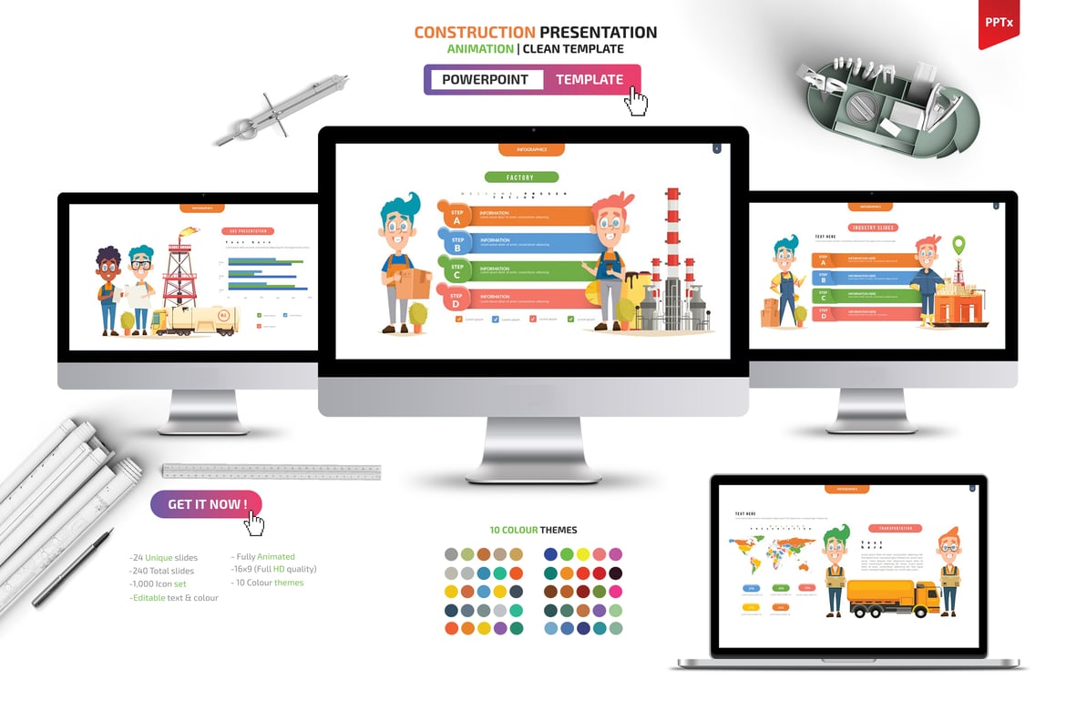 Template Presentasi PowerPoint Konstruksi yang Profesional dan Menarik