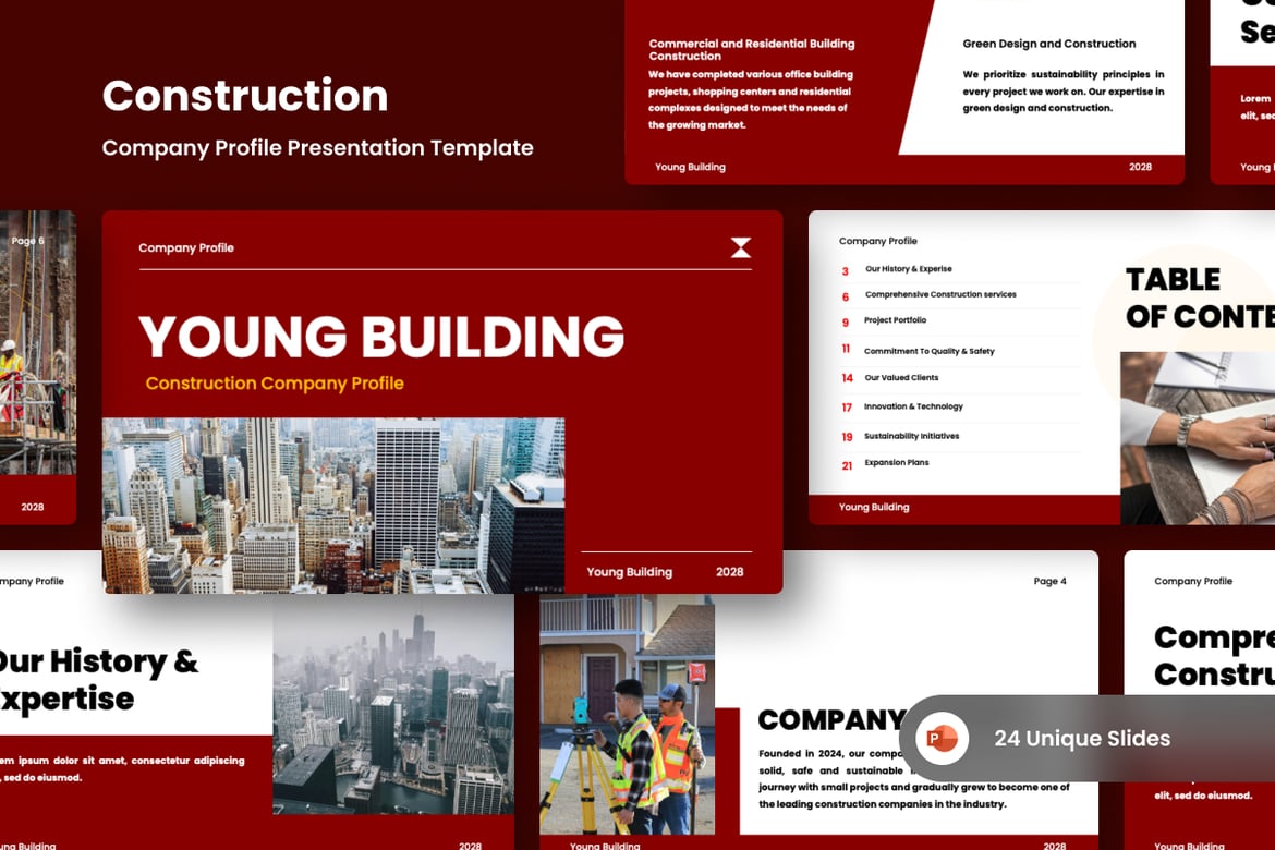 Template PowerPoint Presentasi Profesional untuk Sektor Konstruksi