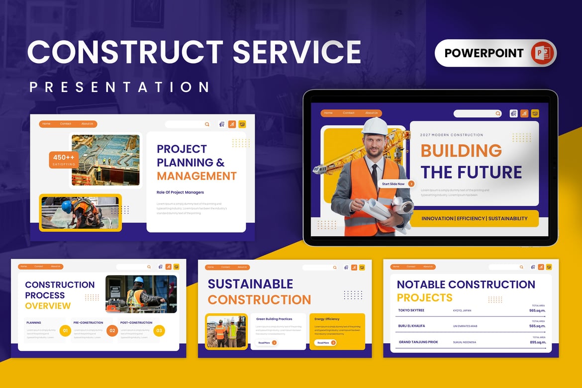 Template Presentasi PowerPoint Layanan Konstruksi yang Menarik
