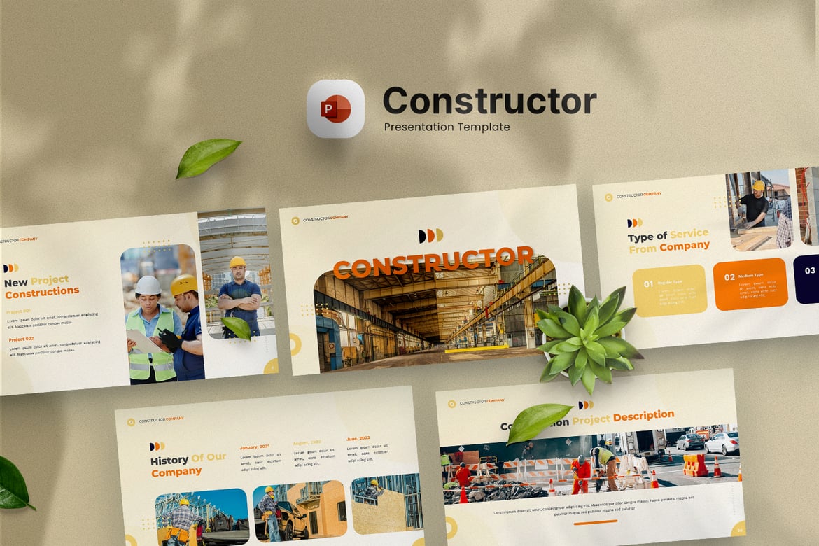 Template PowerPoint Constructor - Solusi Presentasi untuk Industri dan Konstruksi