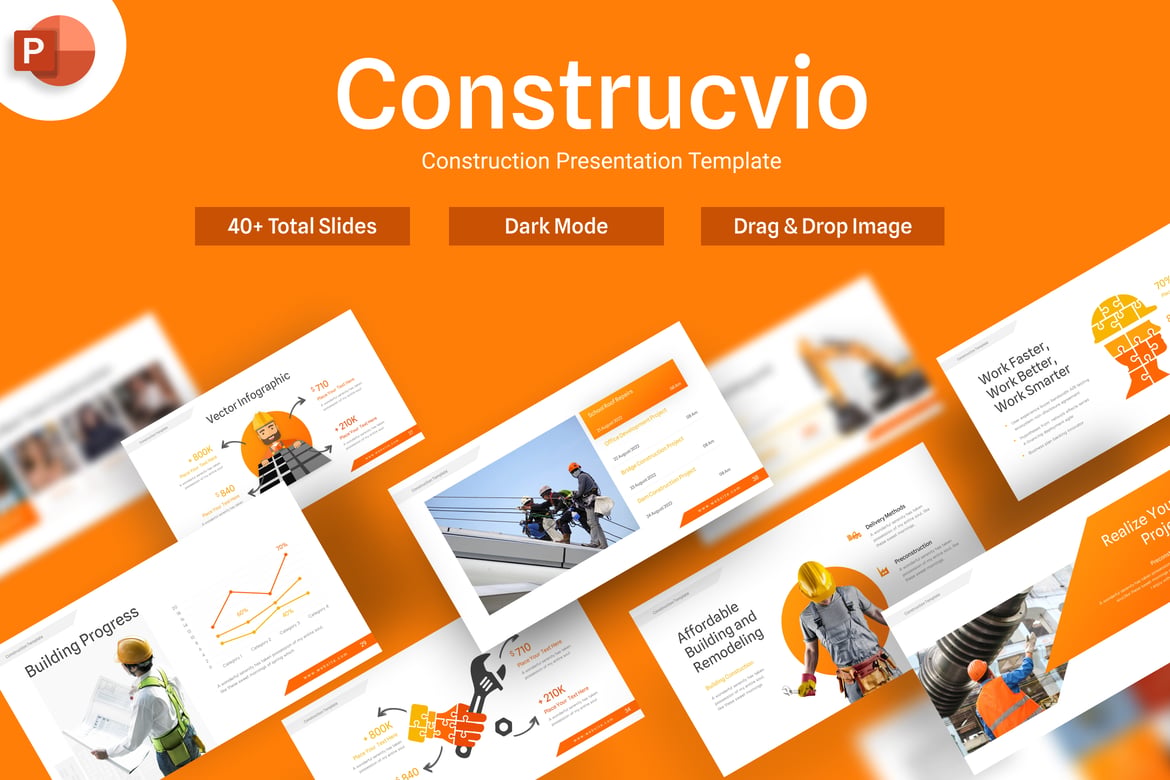 Template Presentasi PowerPoint Kreatif Construcvio untuk Industri