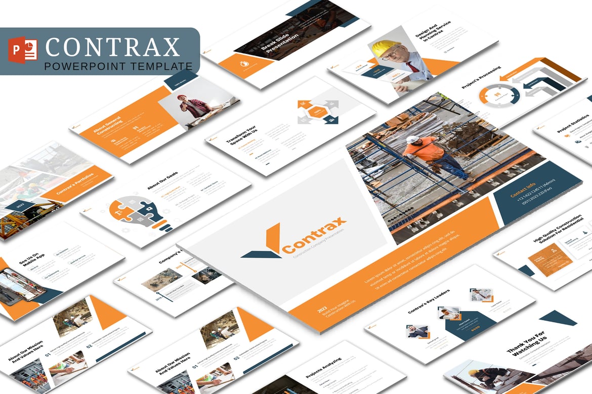 Template Presentasi PowerPoint Contrax untuk Proyek Konstruksi