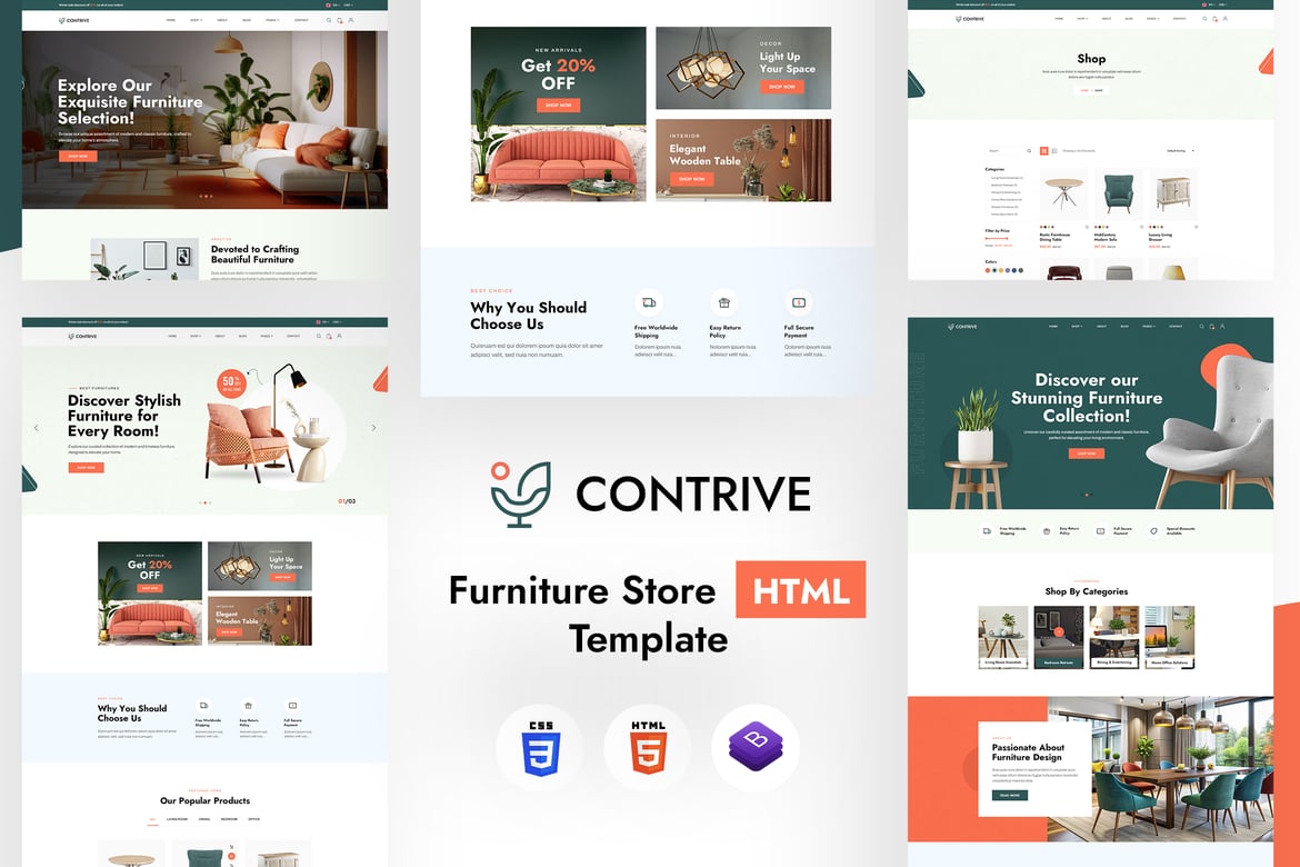 Contrive | Template Website Toko Furnitur Modern