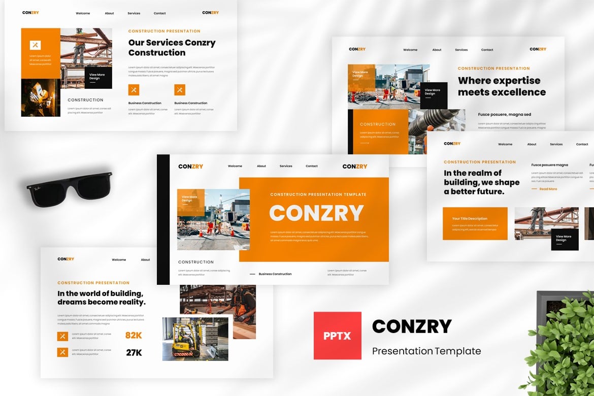 Template Powerpoint Conzry - Desain Modern untuk Konstruksi dan Bangunan