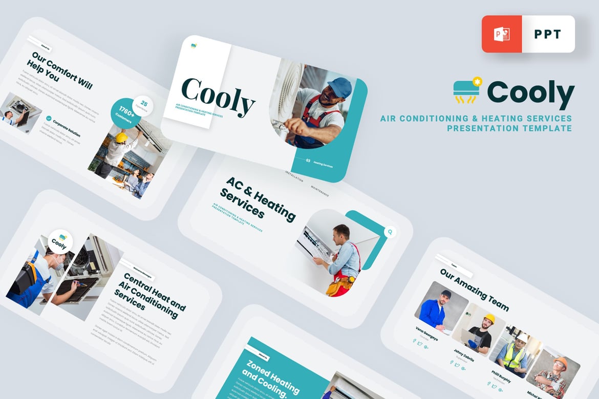 Template Presentasi PowerPoint COOLY - Solusi Pendingin dan Pemanas yang Modern