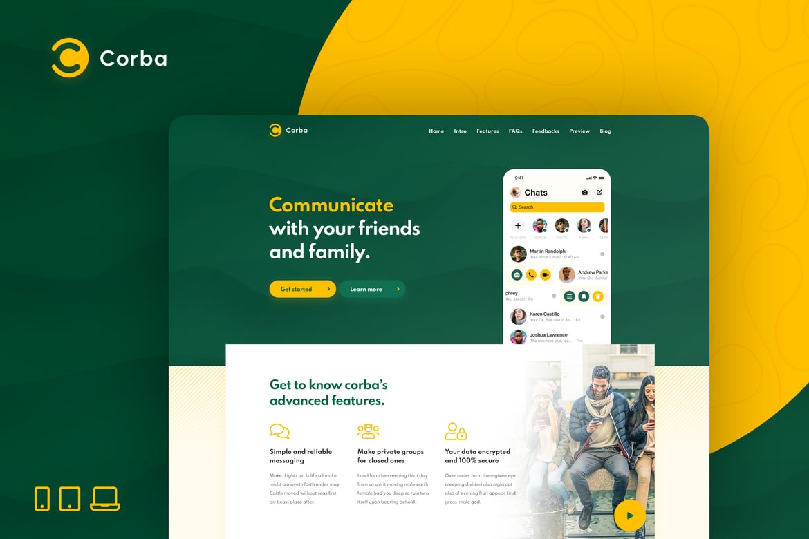 Corba – Template Website Landing Page Aplikasi Premium