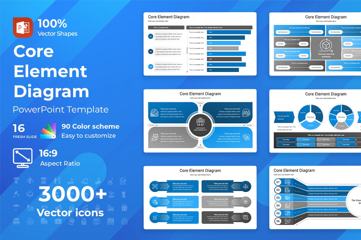 Template PowerPoint Diagram Elemen Inti yang Menarik