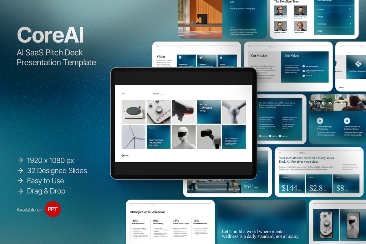 Template Presentasi PowerPoint CoreAI untuk Pitch Startup SaaS