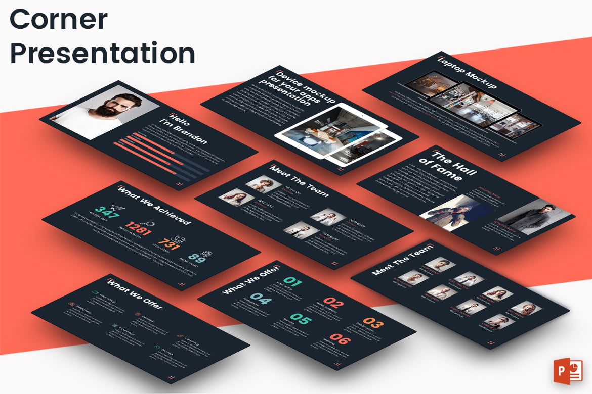 Template Presentasi PowerPoint Corner yang Kreatif dan Modern