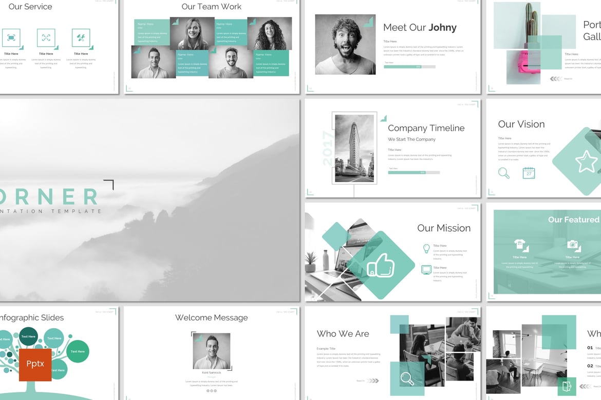 Template Presentasi PowerPoint Corner yang Kreatif dan Minimalis