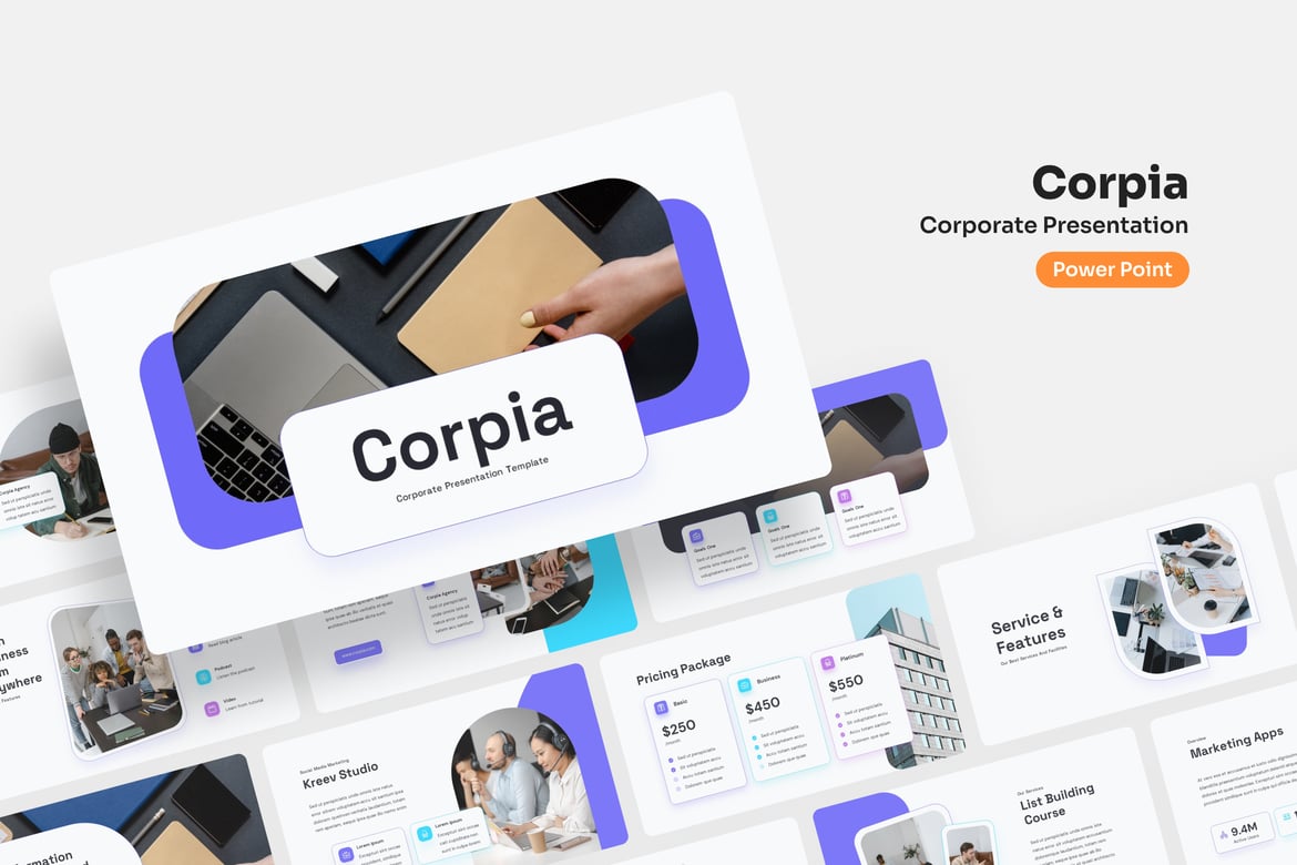 Template Presentasi PowerPoint Korporat Corpia yang Menarik