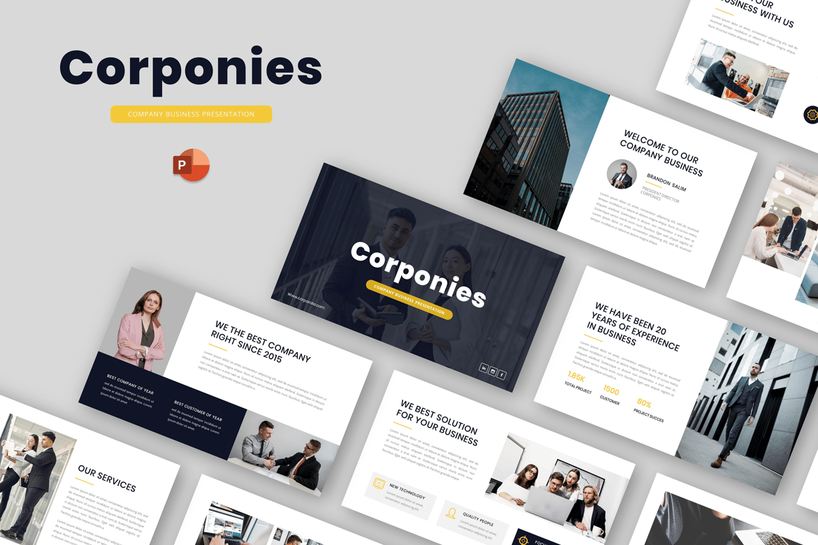 Corponies - Template Presentasi PowerPoint Bisnis Korporat yang Menarik