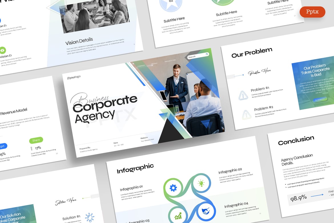 Template PowerPoint Agensi Korporat yang Menarik dan Profesional