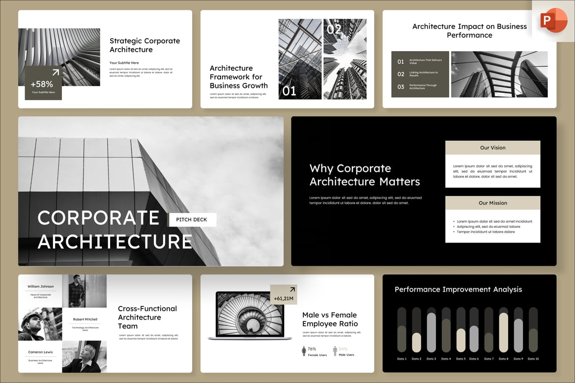 Template Presentasi PowerPoint Arsitektur Korporat yang Modern