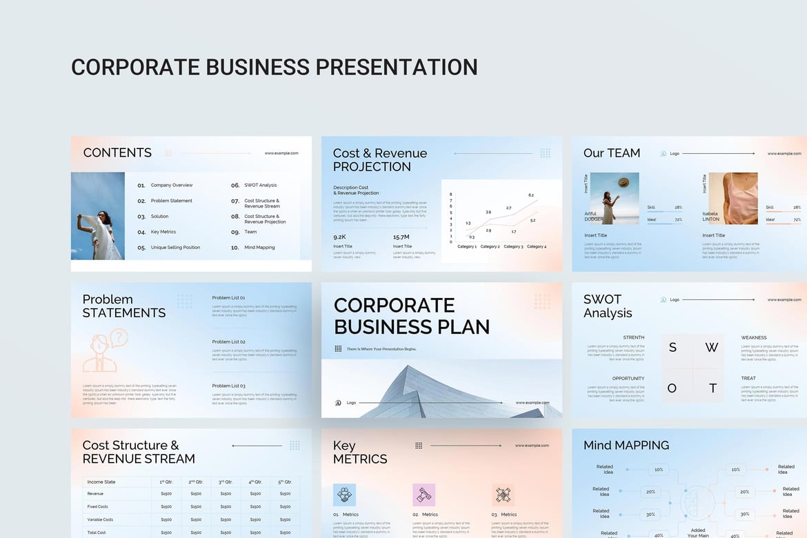 Template Presentasi PowerPoint Rencana Bisnis Korporat yang Modern dan Menarik