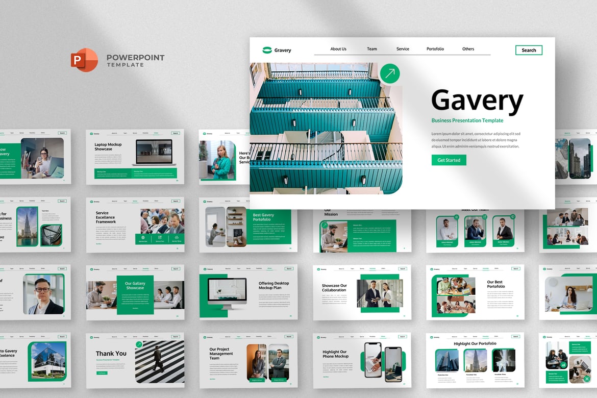 Template Presentasi PowerPoint Bisnis Korporat Gavery yang Modern dan Minimalis